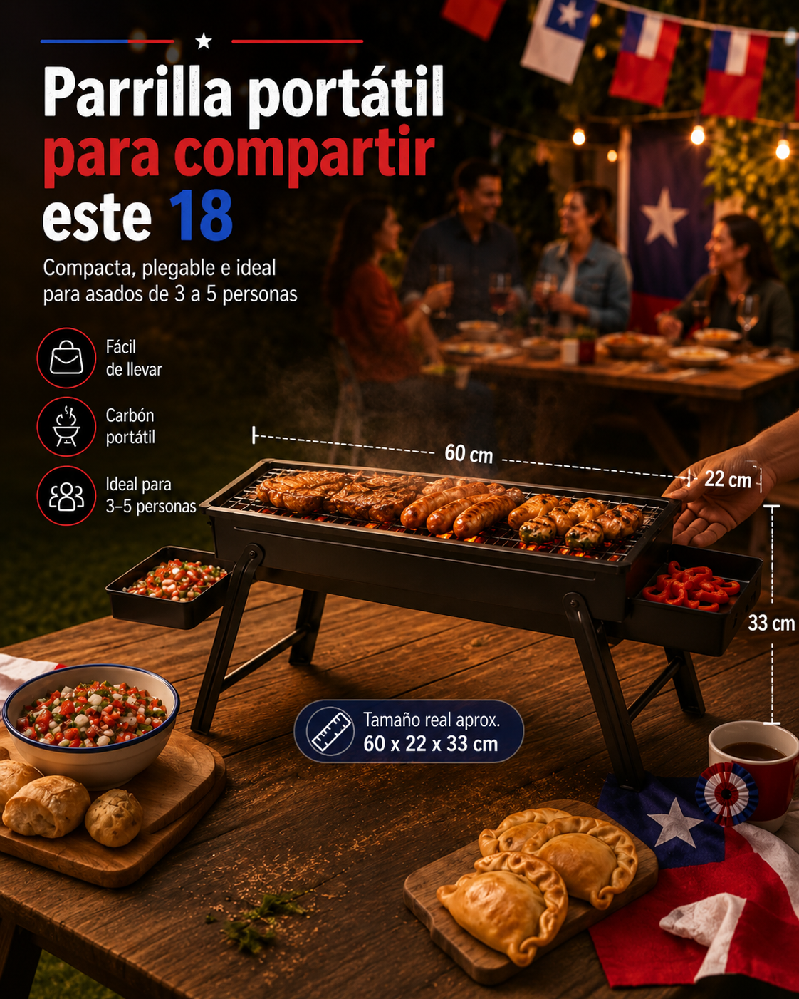 Parrilla de Carbón Portátil de Acero