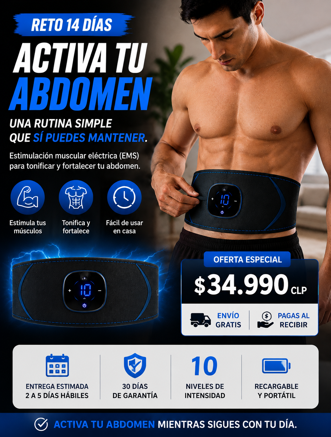 Cinturón Abdominal EMS – Estimulación y Tonificación Muscular