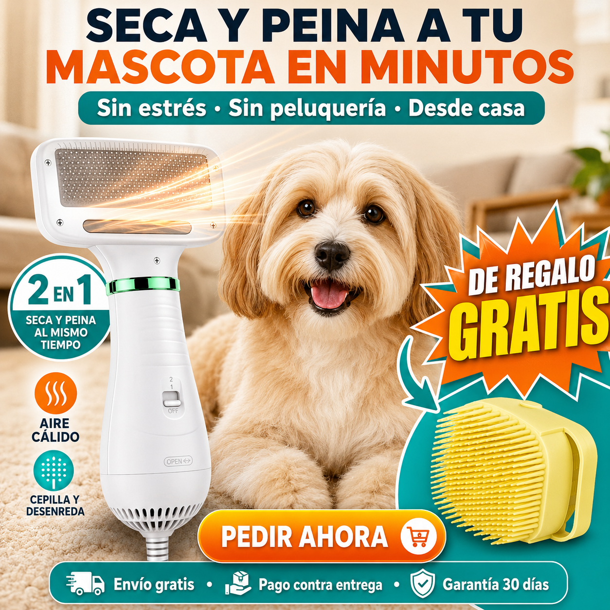 CleanPet Duo™ | Cepillo Secador 2 en 1 + Cepillo de Baño GRATIS